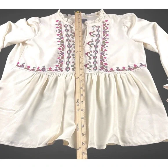 Ann Taylor Petite Embroidered Boho Peasant Blouse Cream Tie Sleeve XSP Hippies - Picture 8 of 8